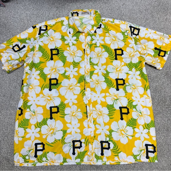 Pittsburgh Pirates Shirt Adult Mens XL MLB Hawaiian Yellow Button Up Promo - Picture 1 of 9